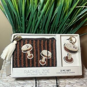Rachel Zoe beaded coin purse & charm set Espresso brown martini O/S cocktail